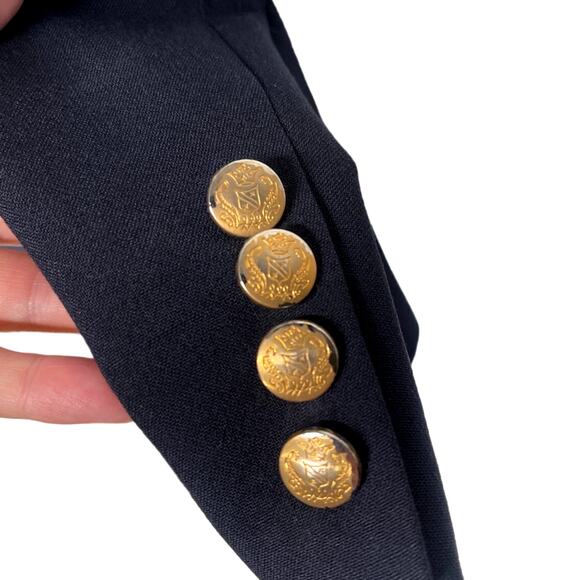 Hart Schaffner & Marx 44L 100% Wool Blazer Gold Buttons Jacket Long Navy Blue - Picture 8 of 9